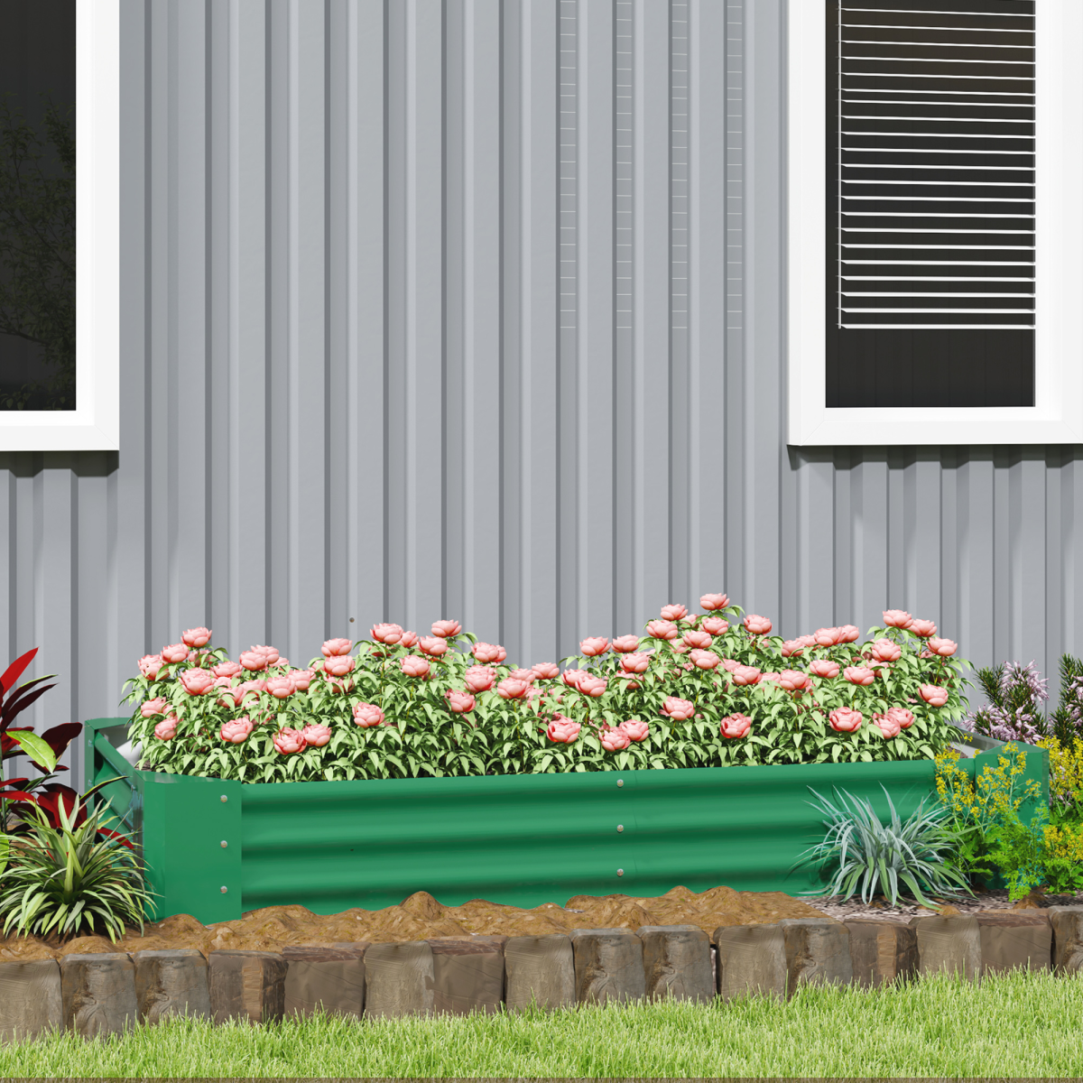Outsunny Galvanised Steel Raised Garden Bed, 180 x 90 x 30 cm Open Bottom Planter, Green
