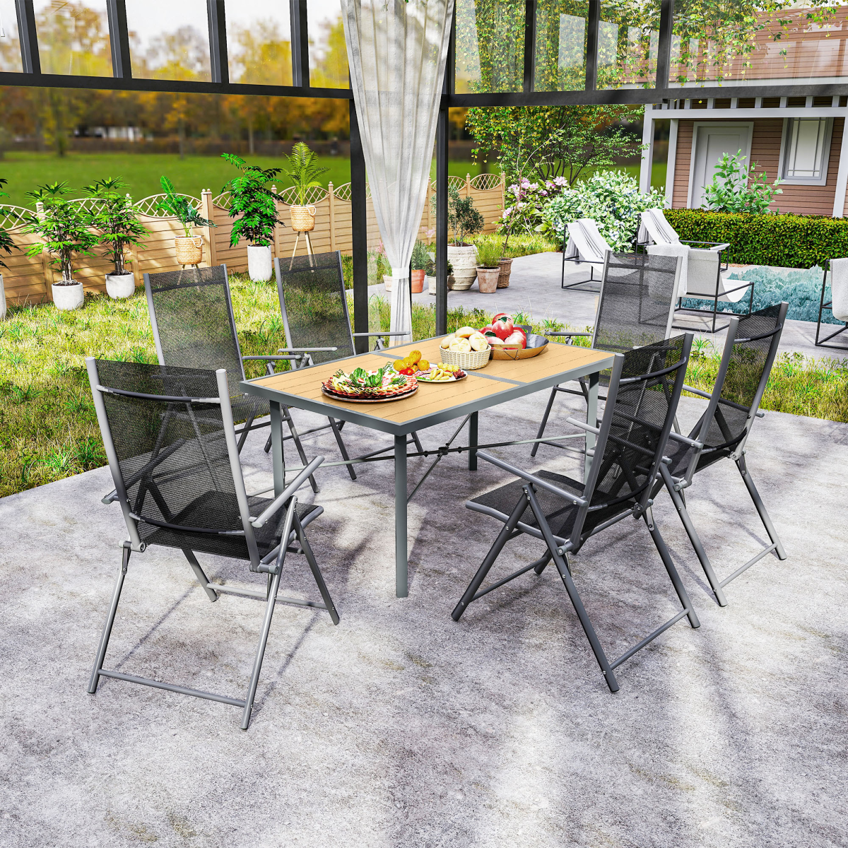 Outsunny Outdoor Garden Dining Table for 6 with Umbrella Hole