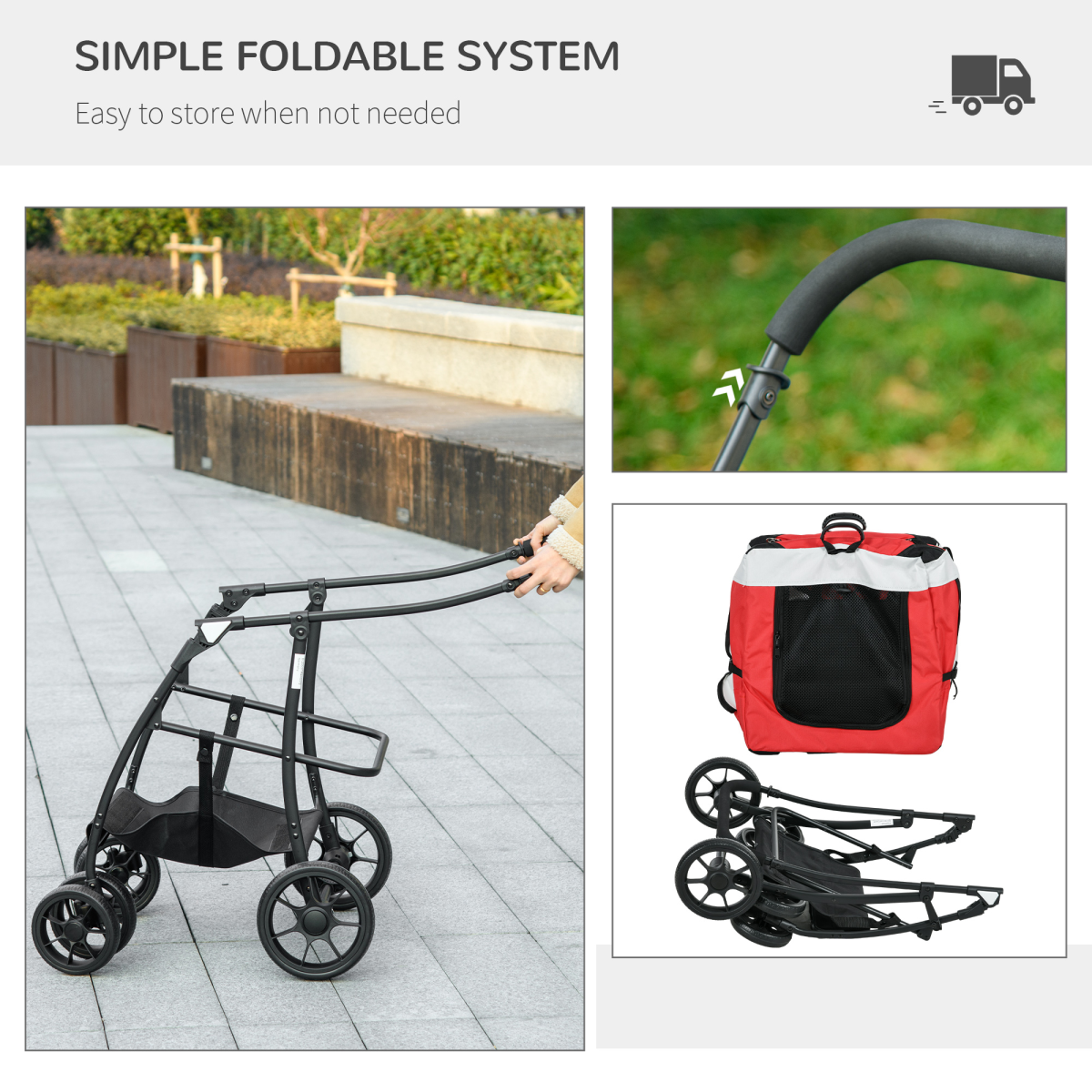 PawHut Foldable Pet Stroller with Detachable Carrier, Soft Padding, Red