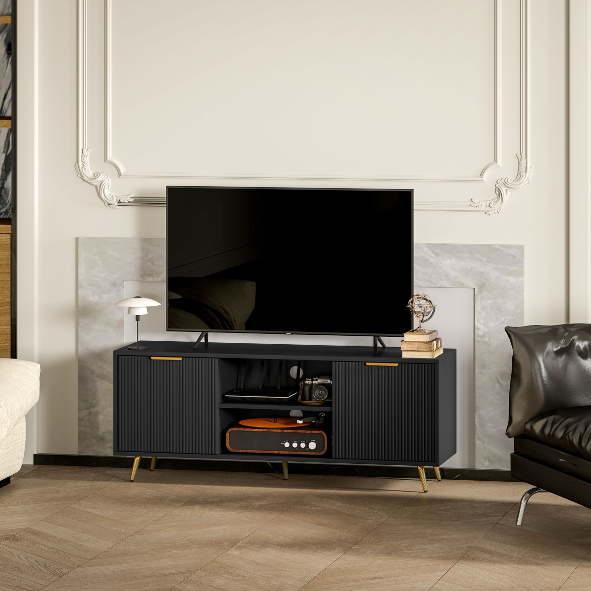HOMCOM Black TV Stand Cabinet with Storage for 55 Inch TVs