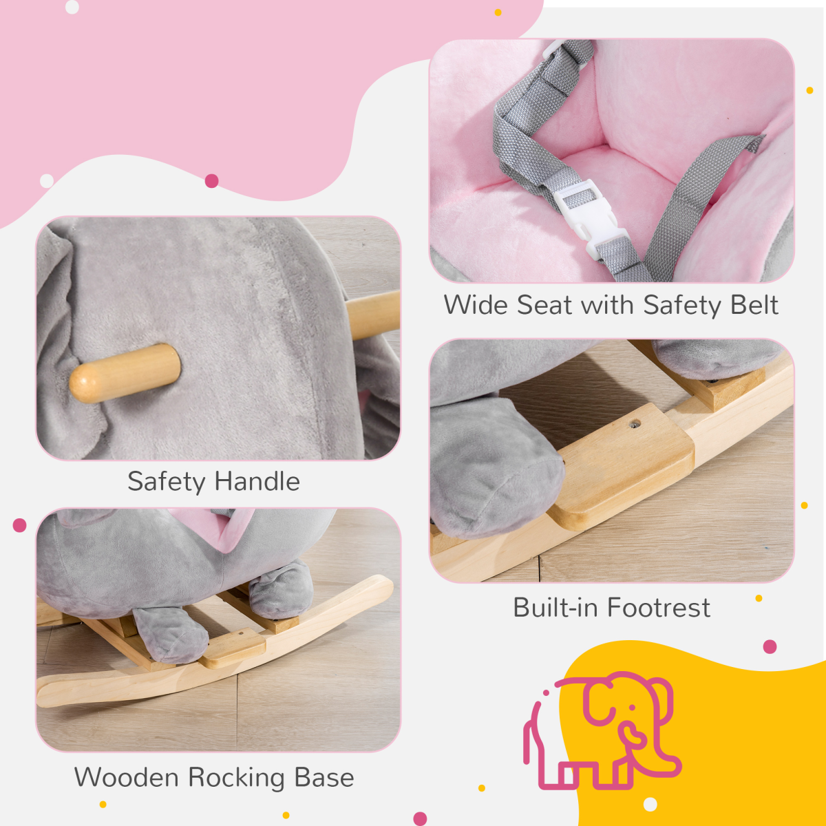 Baby Elephant Rocking Chair Rocker Toy with Sound, 18-36 Months