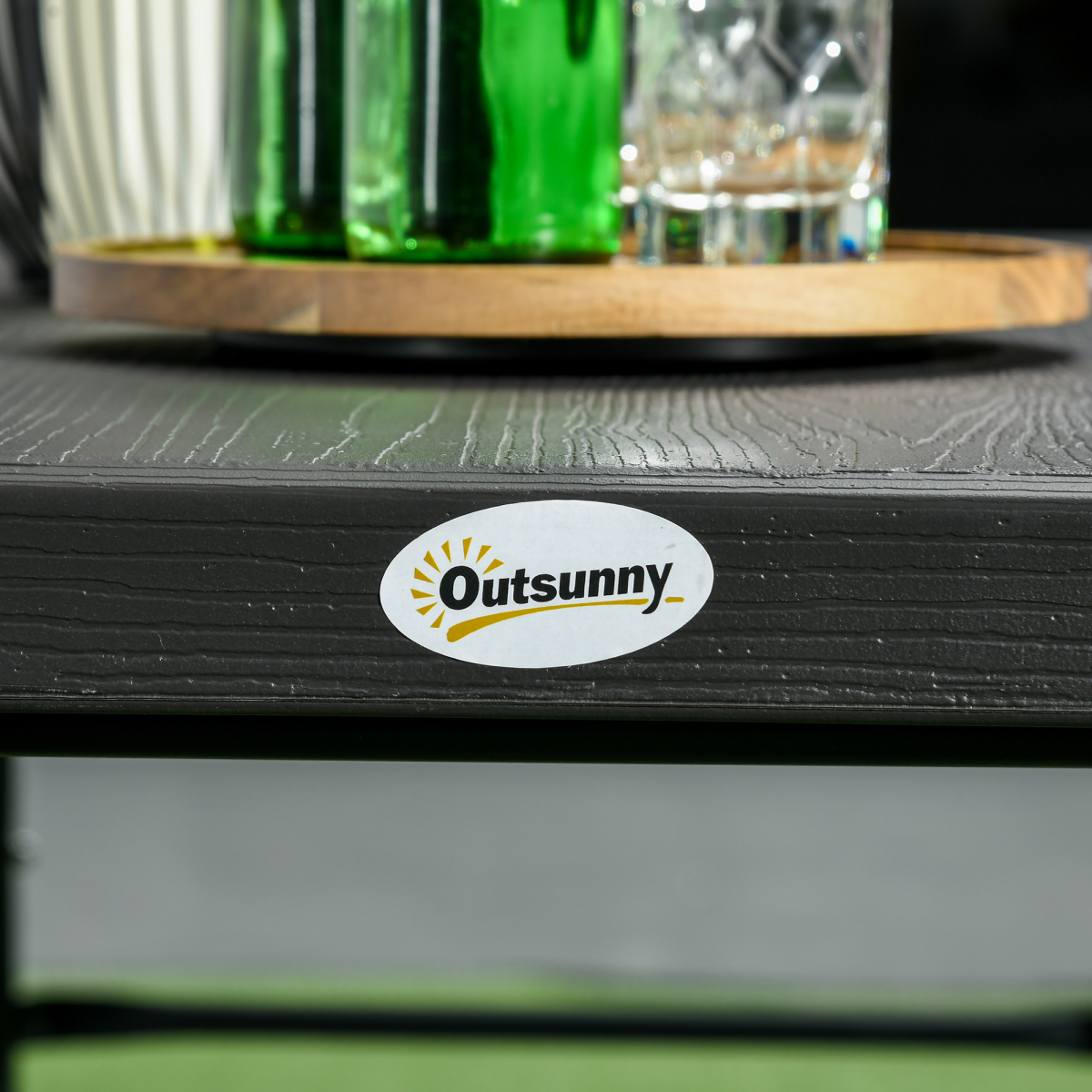 Outsunny 3-Piece Foldable HDPE Picnic Table Set with 2 Benches for 6, Dark Grey