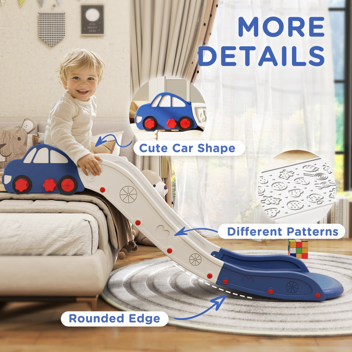 AIYAPLAY Kids Couch & Bed Slide, Blue, Easy Assembly
