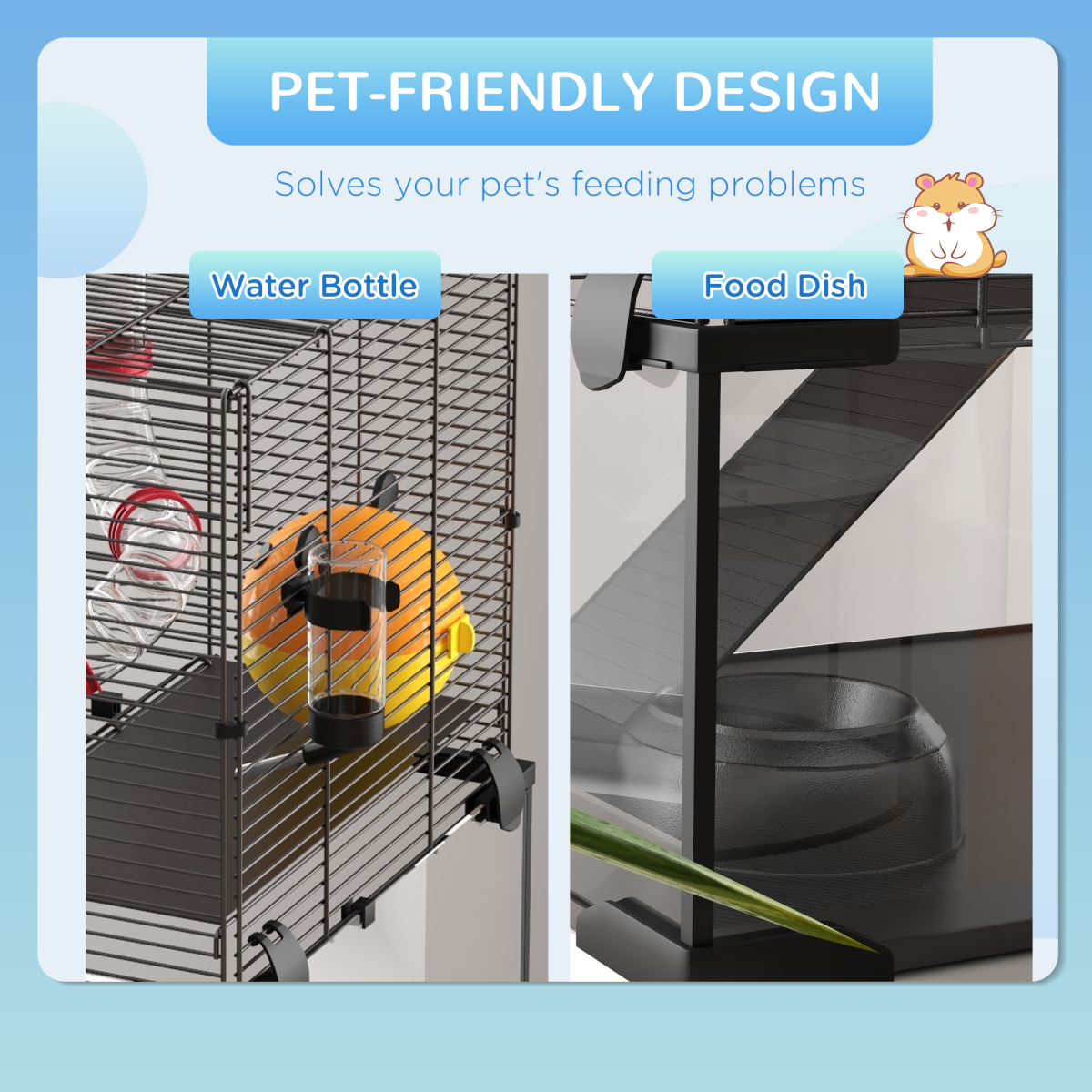 PawHut Hamster Cage with Tubes, Ramps, Platforms and Hut, 60 x 40 x 57 cm
