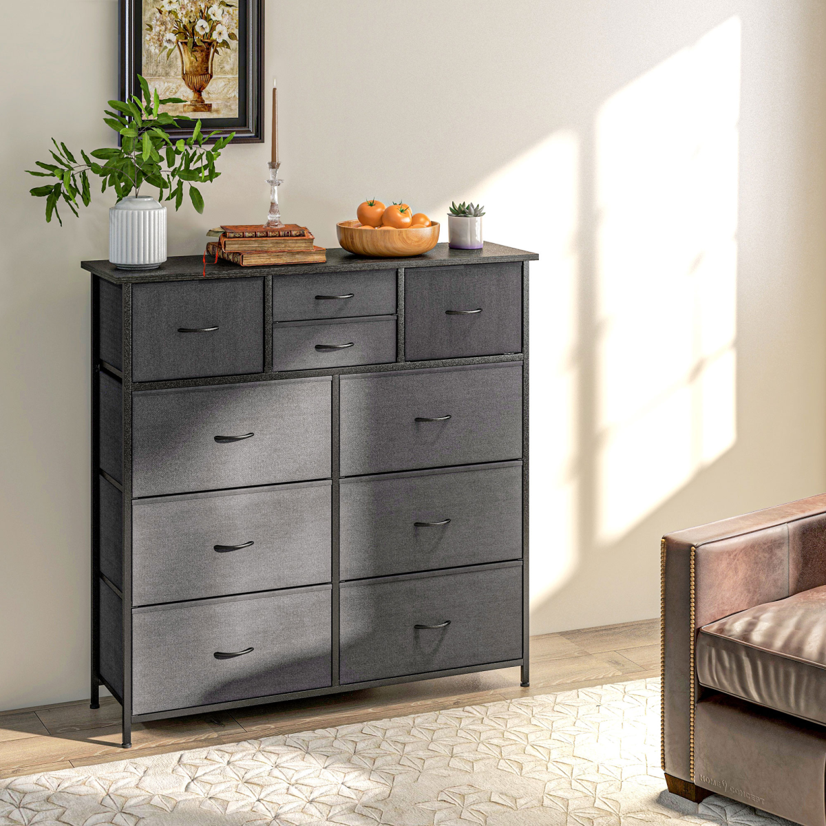 HOMCOM 10-Drawer Fabric Chest of Drawers, Black