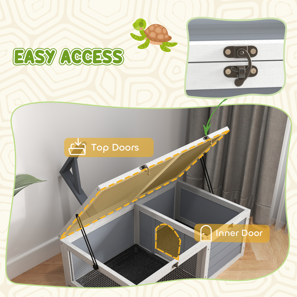 PawHut Tortoise Enclosure with Run, Hideaway, Lamp Holder, Trays