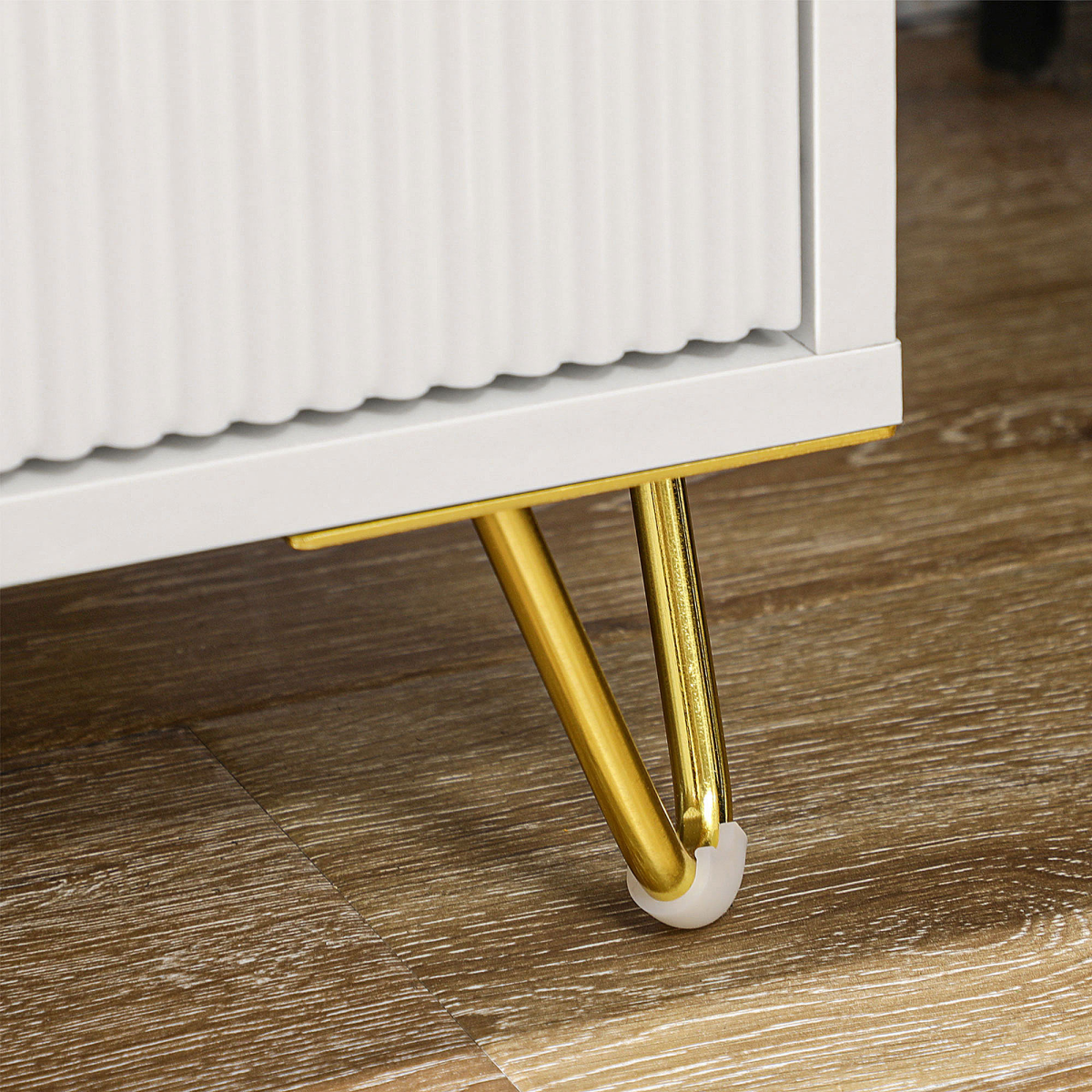 HOMCOM 3-Drawer White Chest of Drawers with Gold Accents