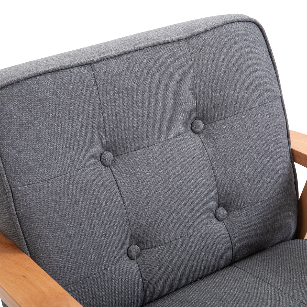 HOMCOM Retro Armchair with Beech Wood Frame, Grey Linen Upholstery