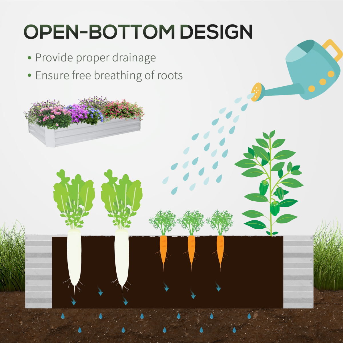 Outsunny Steel Raised Garden Bed Planter Kit with Greenhouse Cover, 185 x 95 cm