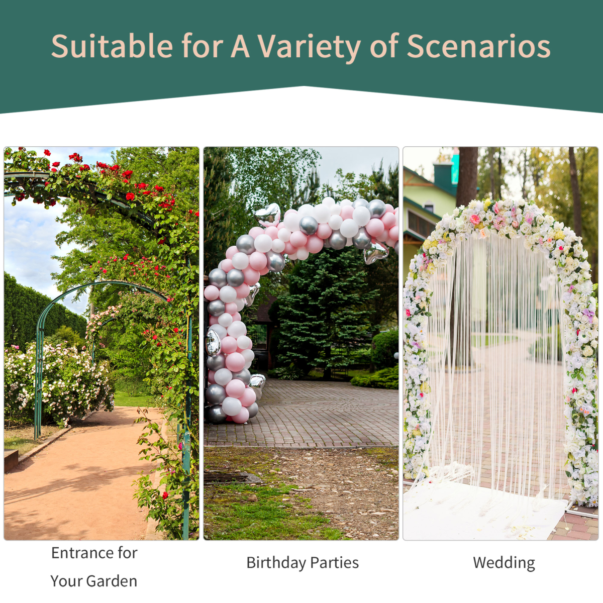 Outsunny 226 cm Metal Garden Arch with Scroll Design and Plant Support, Black Epoxy