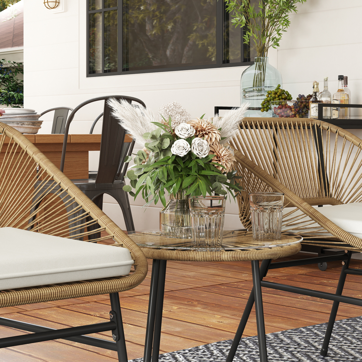 Outsunny 3-Piece Rattan Bistro Set with Cushions for Balcony
