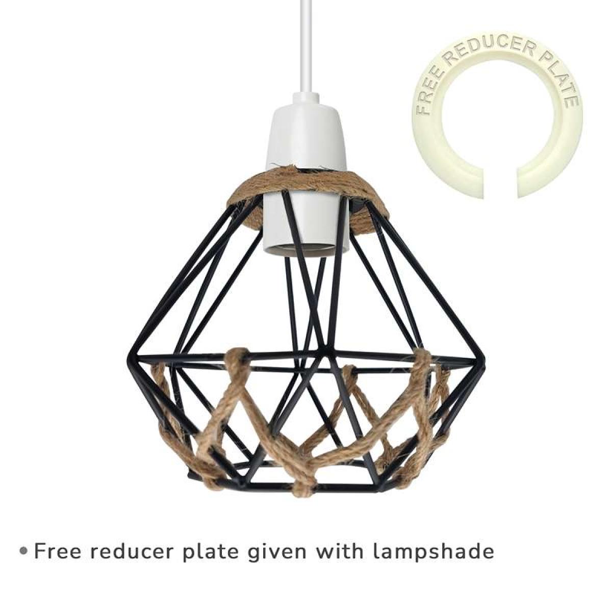LEDSone Vintage Diamond Hemp Rope Metal Lampshade with Reducer Ring