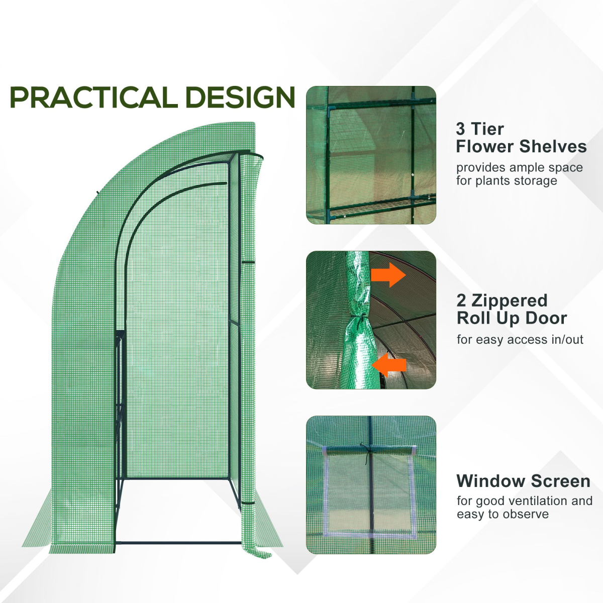 Walk-In Lean-To Wall Greenhouse with Door & Window, 200 x 100 x 215 cm