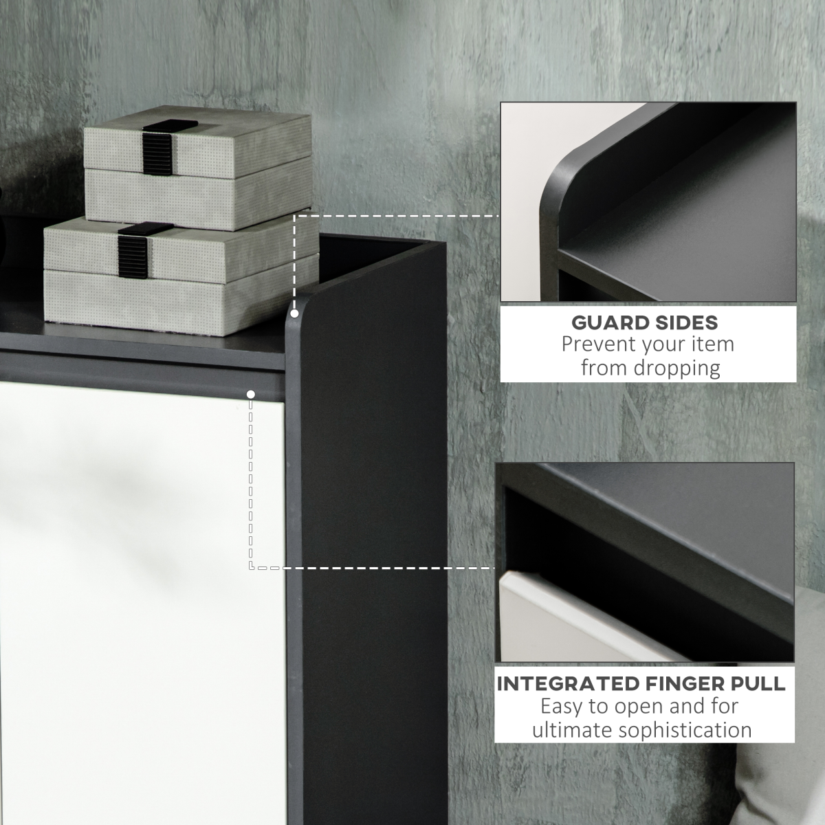 Modern Shoe Cupboard for Hallway with Open Compartment and Adjustable Shelves