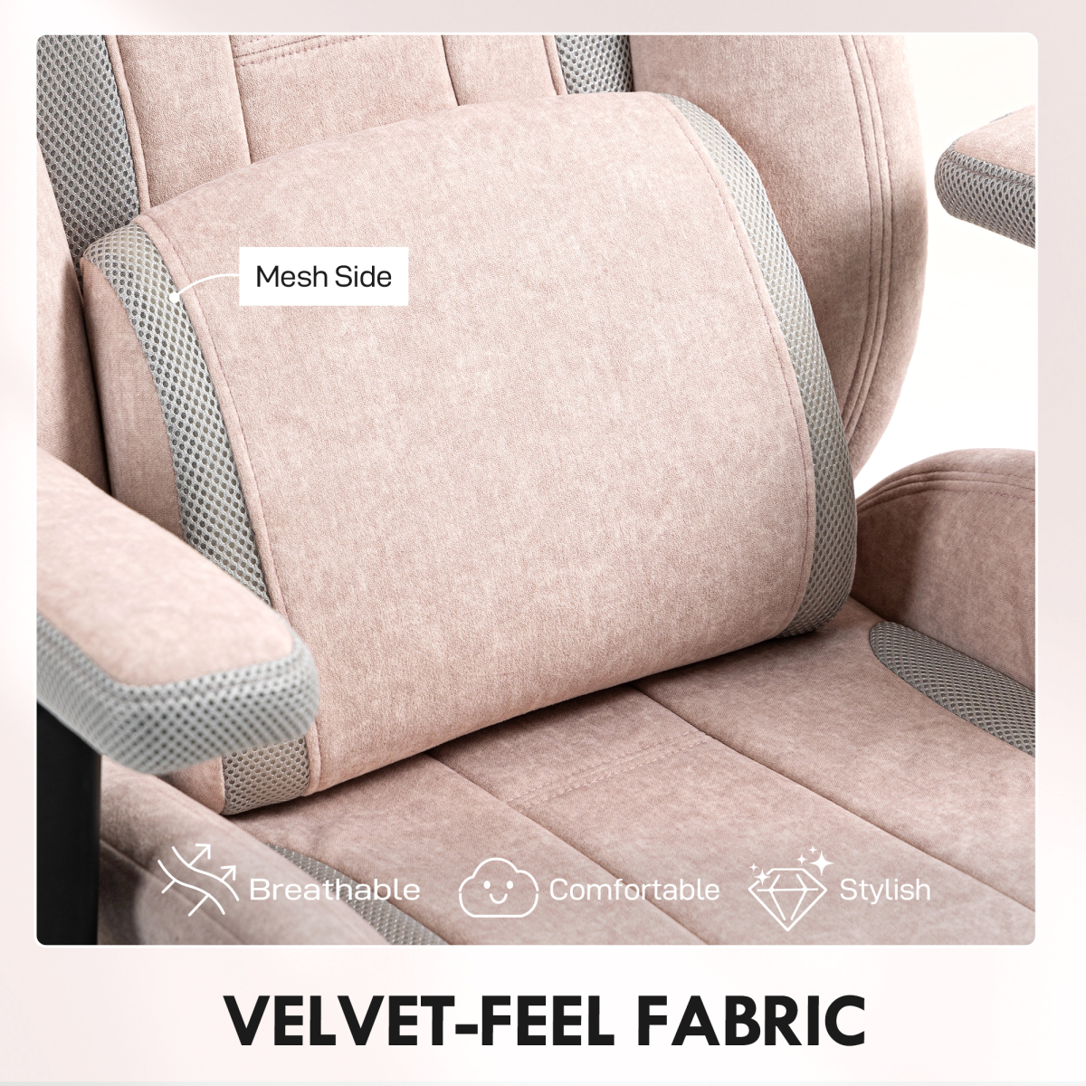 HOMCOM Pale Pink Gaming Chair with Lumbar Support and Swivel Wheels