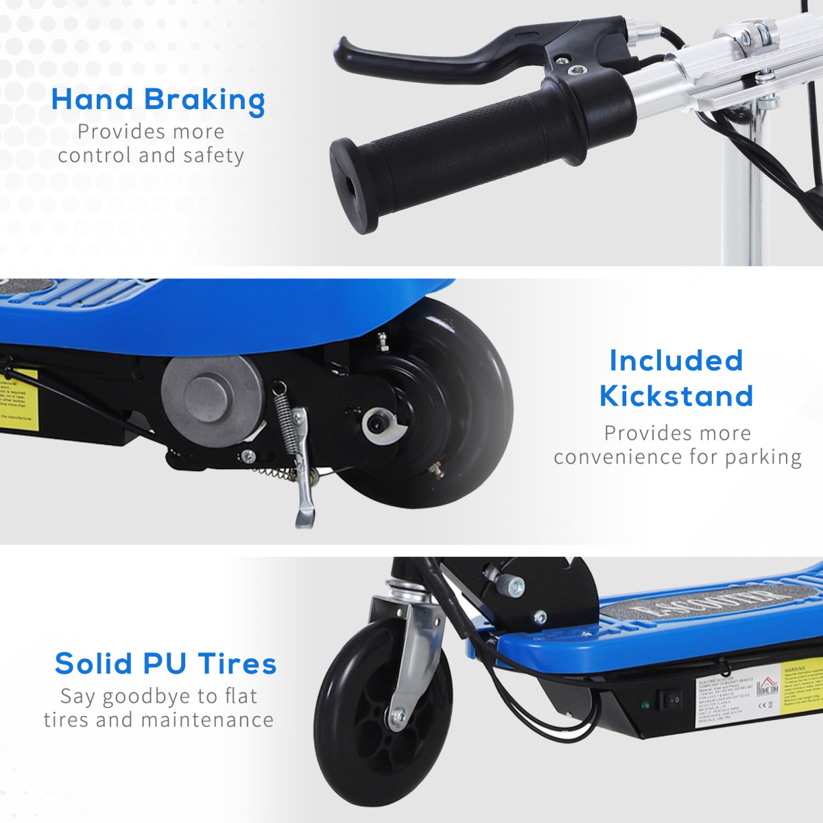 Kids Foldable Electric Powered Scooter 120W Adjustable Height Seat Rear Brake Blue for Ages 7-12