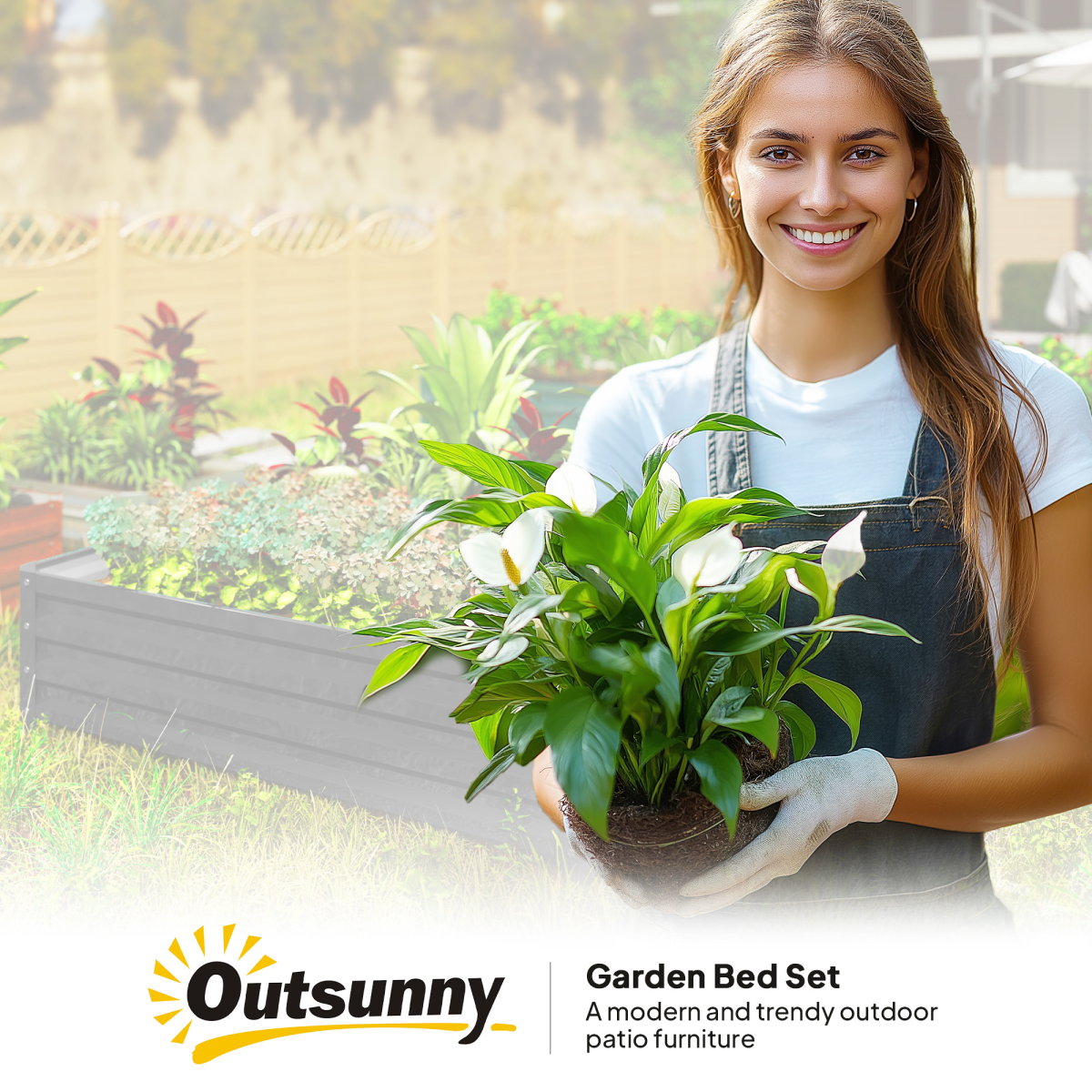 Outsunny Raised Garden Bed Frame, Galvanised Steel Outdoor Planter Kit, Grey, 120 x 120 x 30 cm