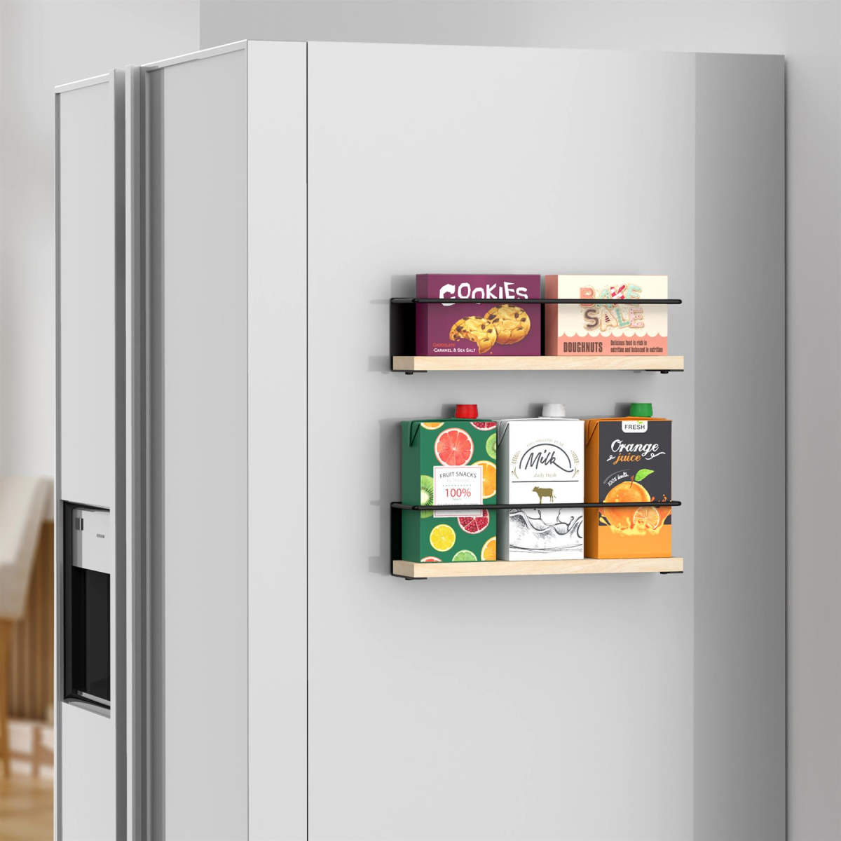 Vinsani 2-Piece Magnetic Spice Rack Wooden Shelf, Strong Magnetic Hold, No Drilling Needed