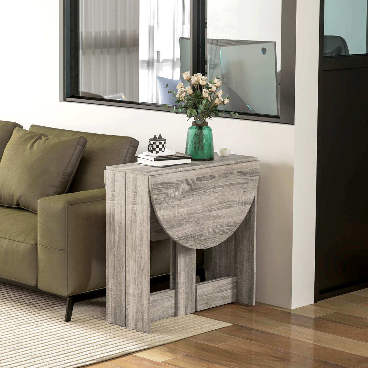HOMCOM Grey Drop Leaf Folding Dining Table for Kitchen