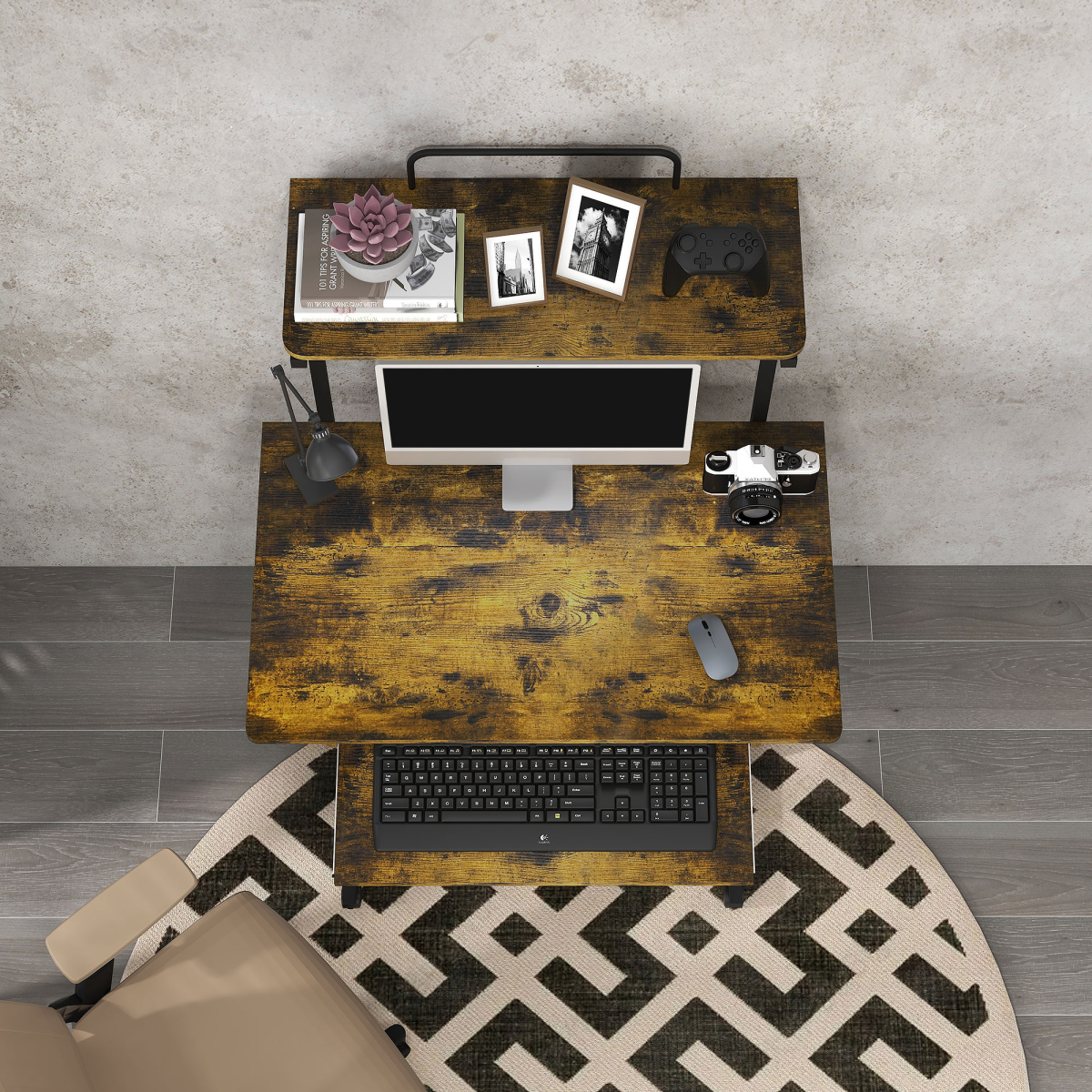 HOMCOM Rolling Computer Desk with Keyboard Tray, Storage Shelves