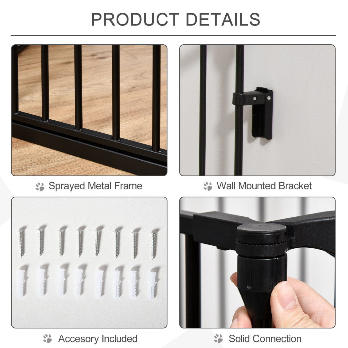 PawHut 5-Panel Dog Playpen and Pet Gate with Walk-Through Door, Freestanding or Wall-Mounted, Black