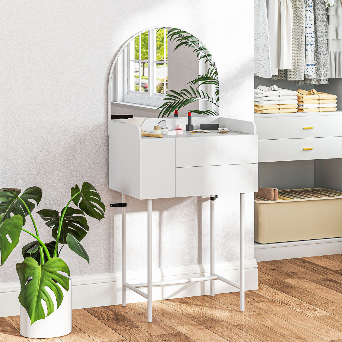 HOMCOM White Makeup Vanity Table with Mirror and 3 Drawers