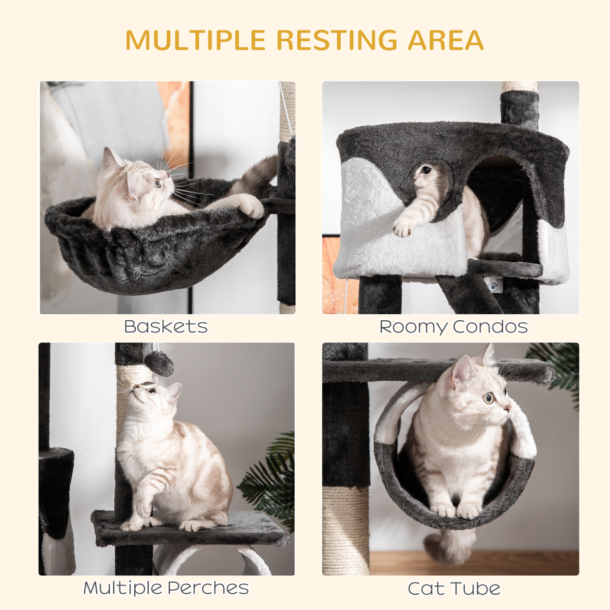 PawHut Large Cat Tree Scratching Post Condo with Cat Beds, Tunnel, Ladders, Cat Boxes and Plush Balls
