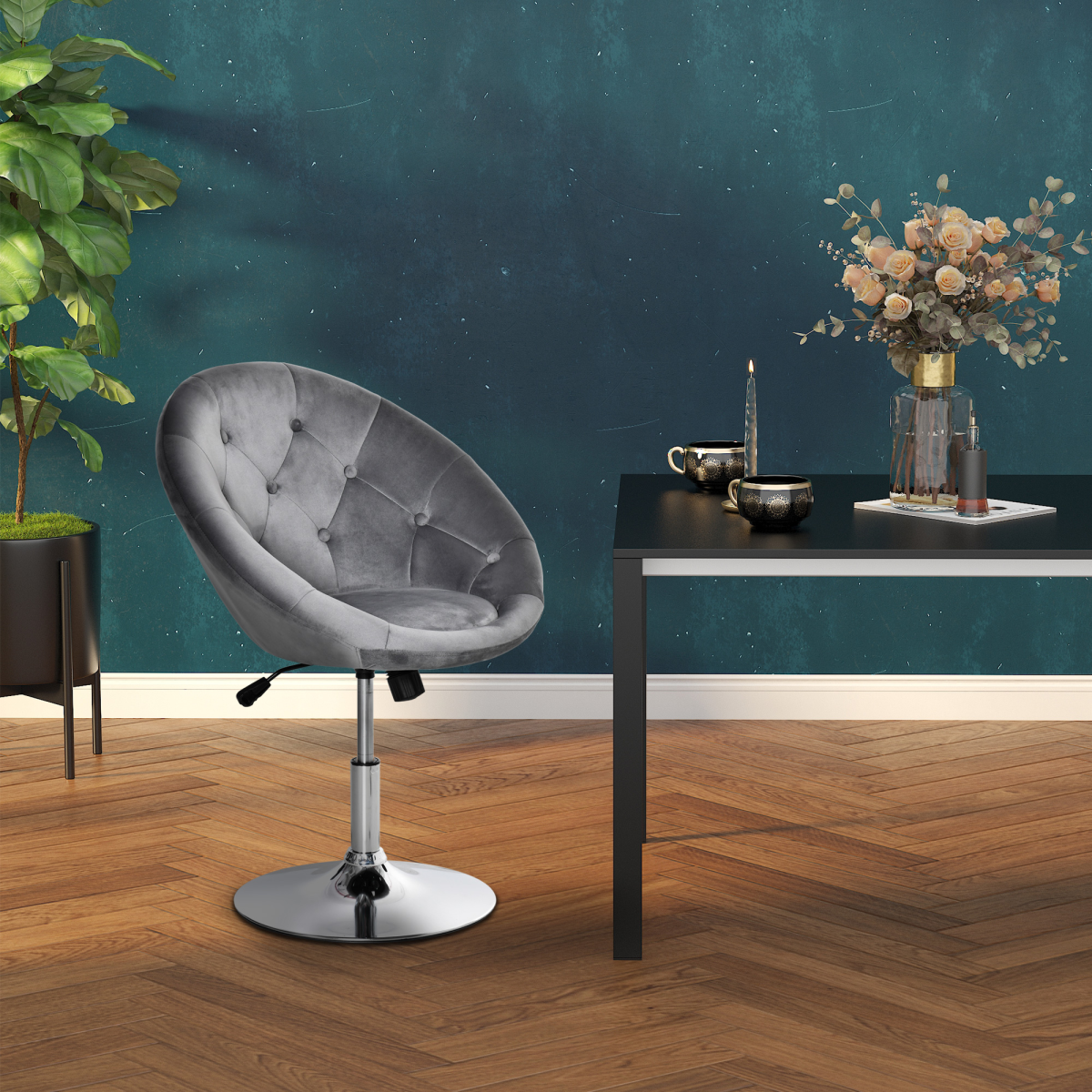 Adjustable Swivel Dining Height Bar Stool with Tufted Back, Grey