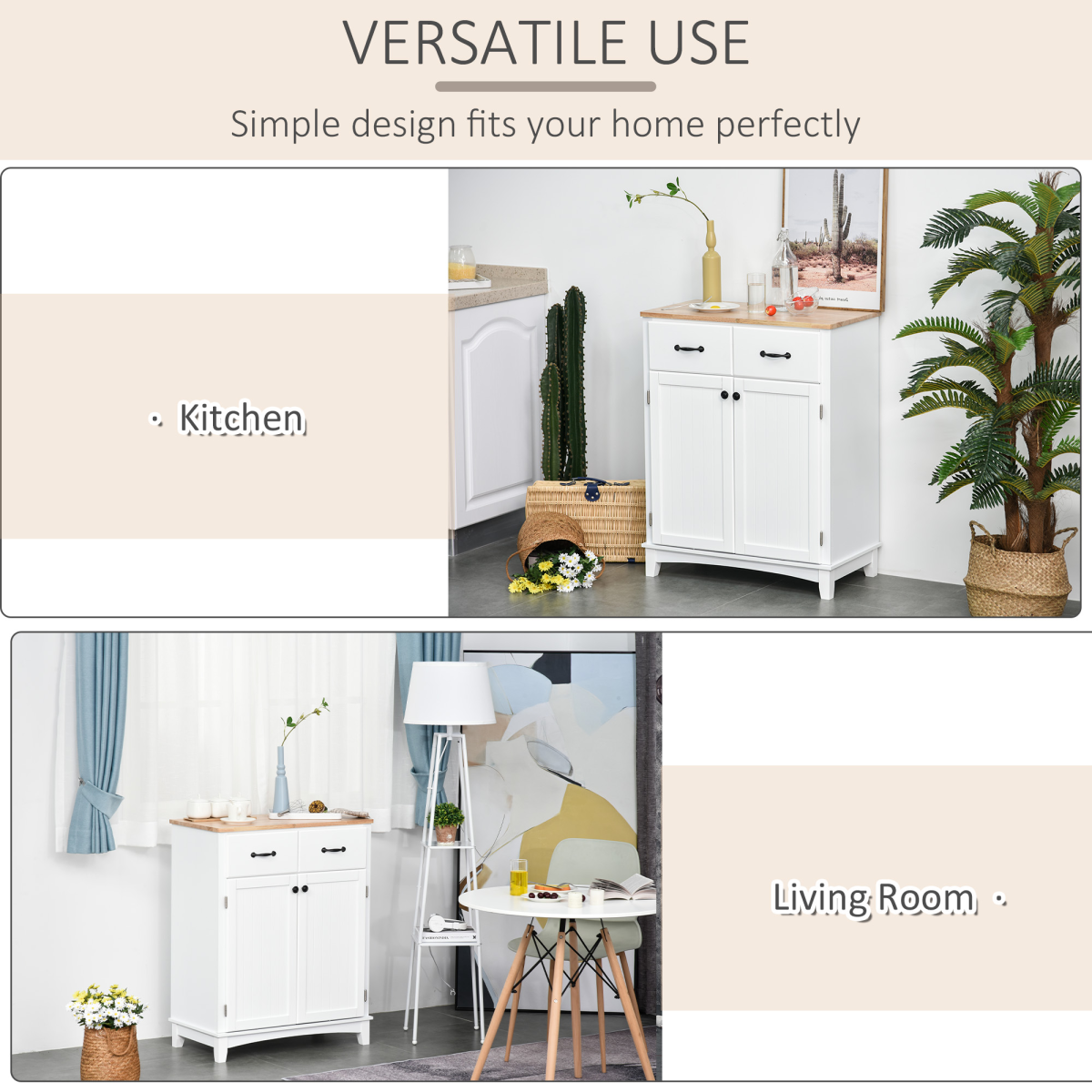 Kitchen Storage Cabinet with Wooden Top, Drawers & Shelf