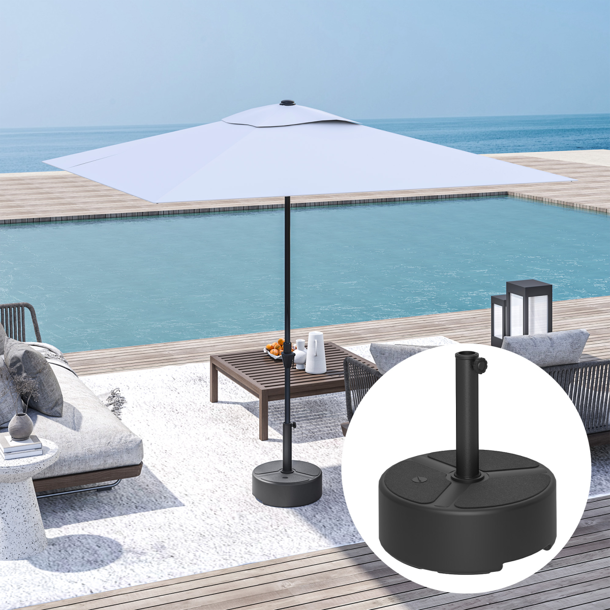 Outsunny Round Fillable Parasol Base, Sand/Water Stand, Black