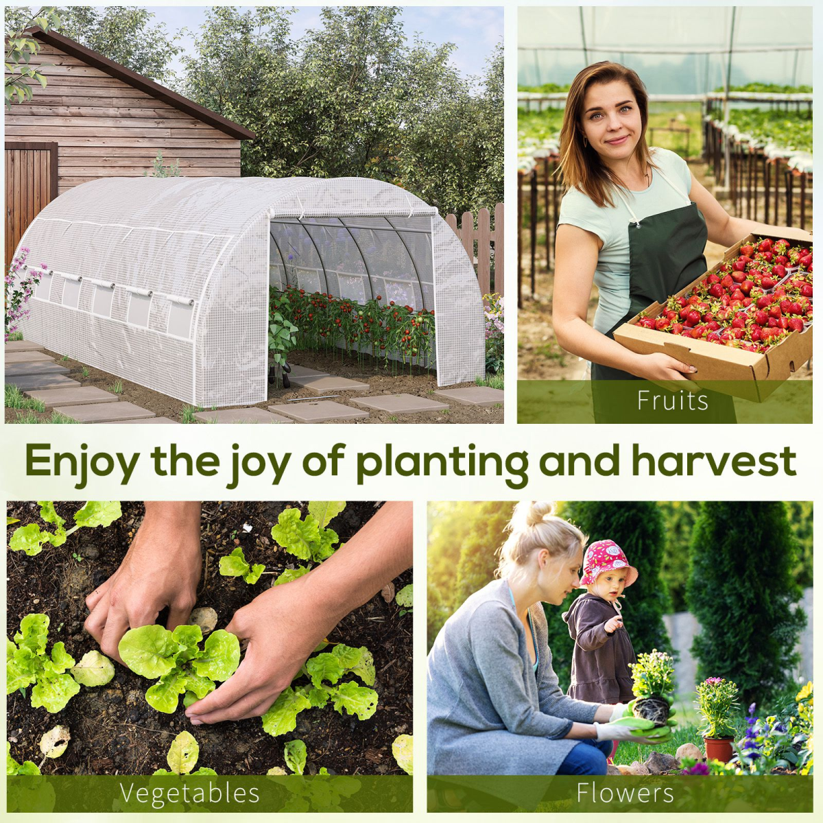 Outsunny 6 x 3 x 2 m Walk-In Polytunnel Greenhouse with Galvanised Steel Frame, Roll-Up Door and 12 Windows, White