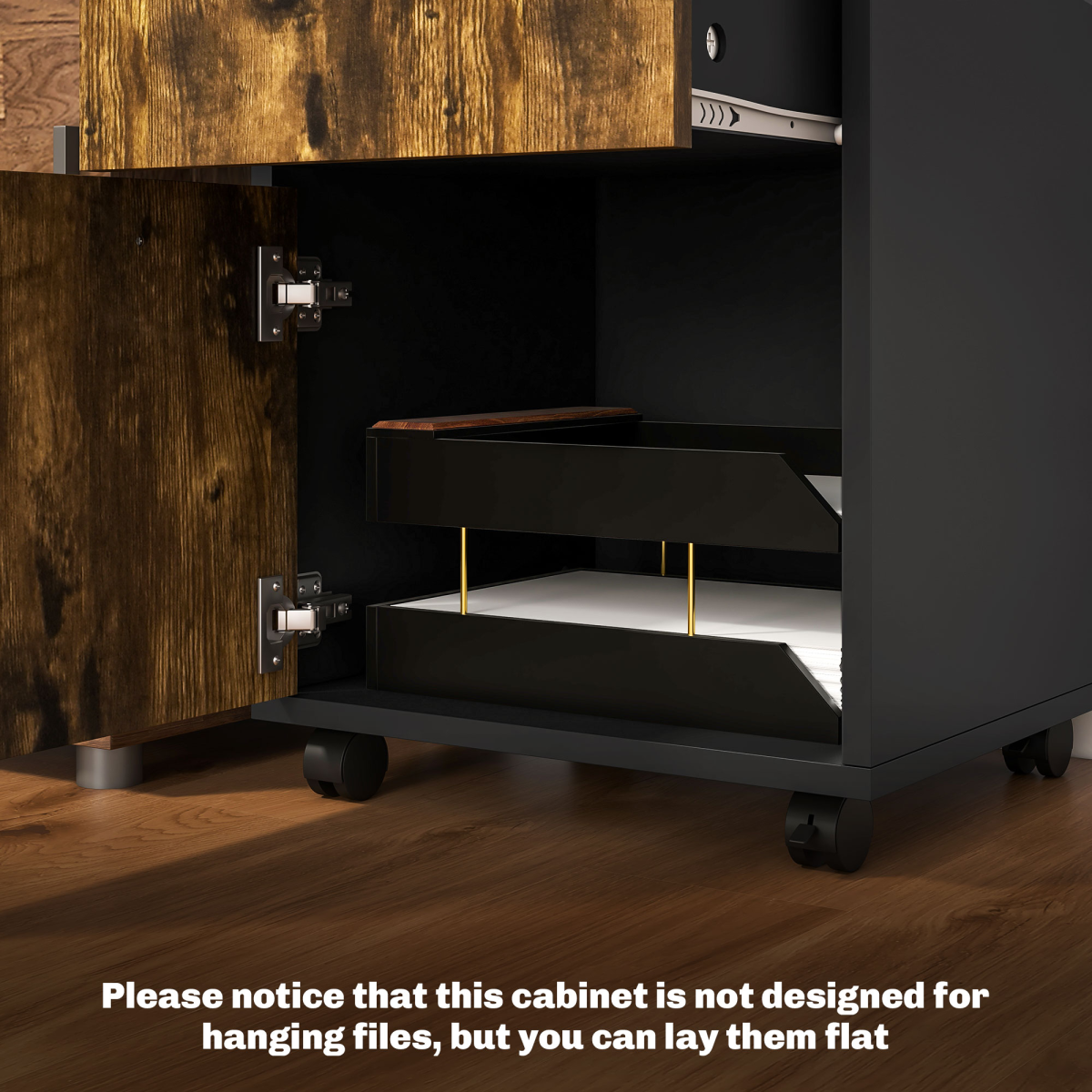 HOMCOM 60cm Storage Cabinet on Wheels with Drawer and Open Shelf, Rustic Brown