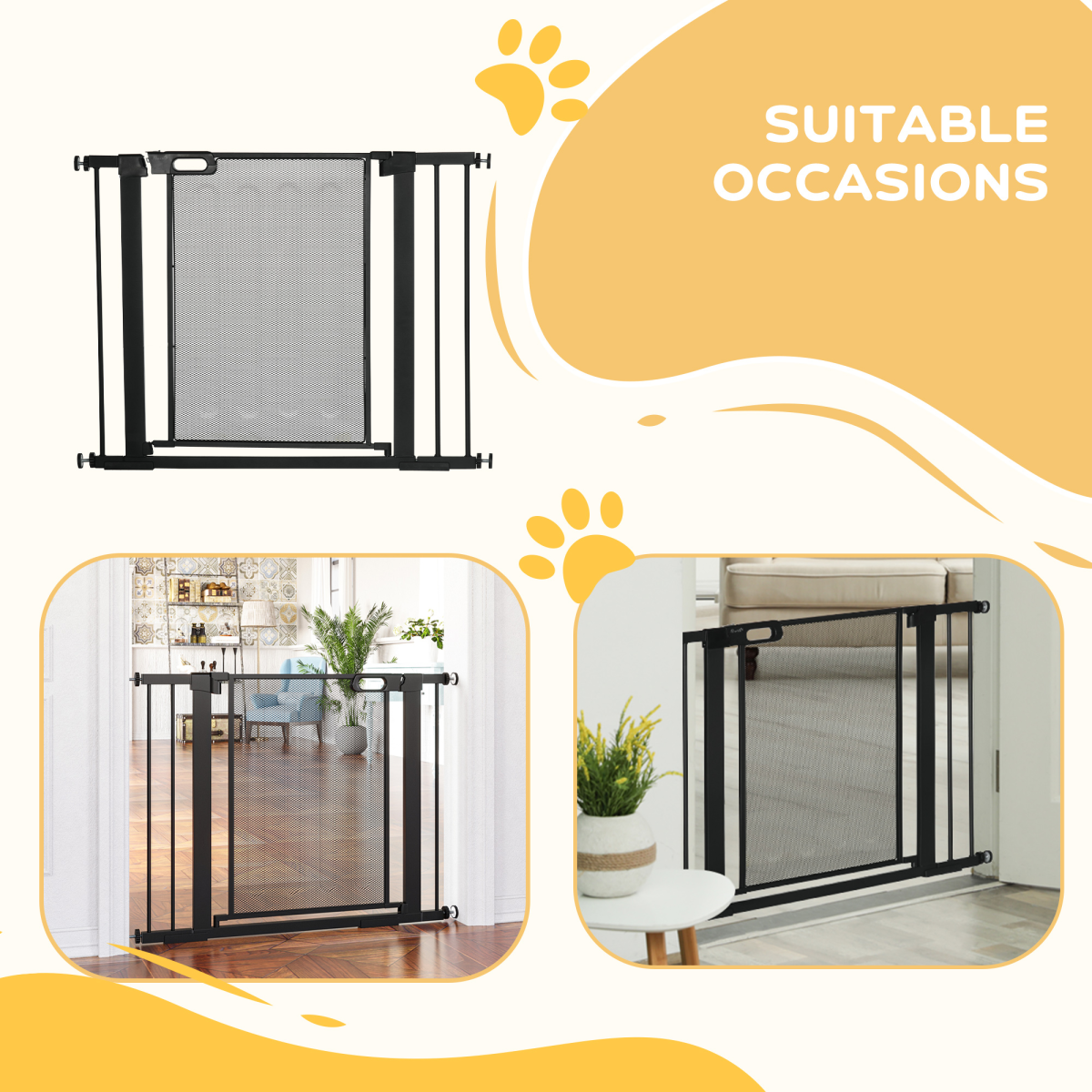 Pressure Fit Safety Gate for Doors, Auto-Close Dog Gate, Adjustable 75-103 cm, Black