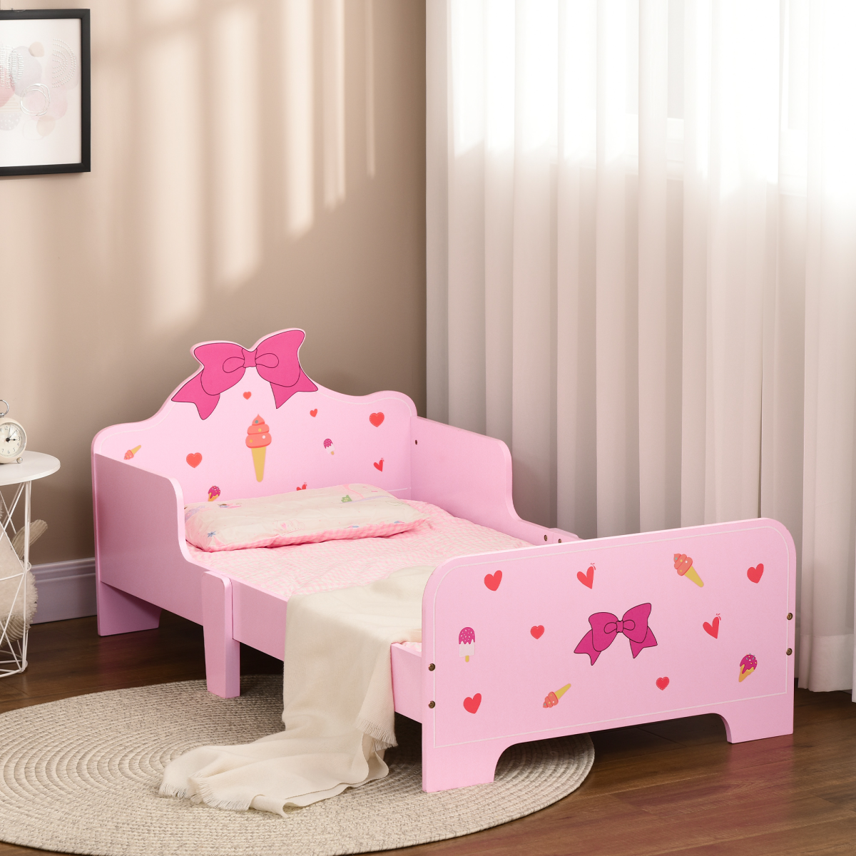 Pink Princess Toddler Bed with Safety Rails, Low Frame