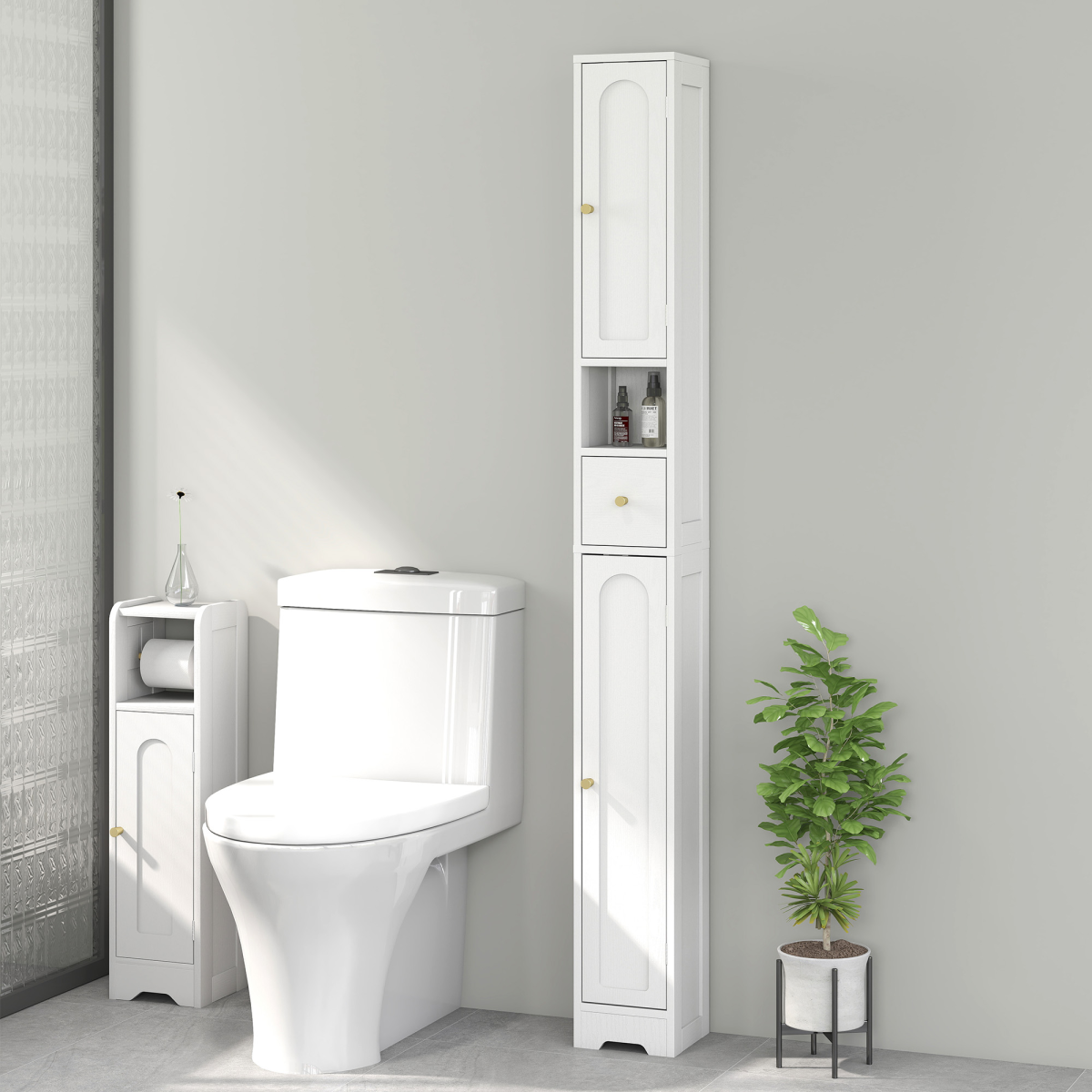 HOMCOM White Slim Bathroom Storage Cabinet with Adjustable Shelves