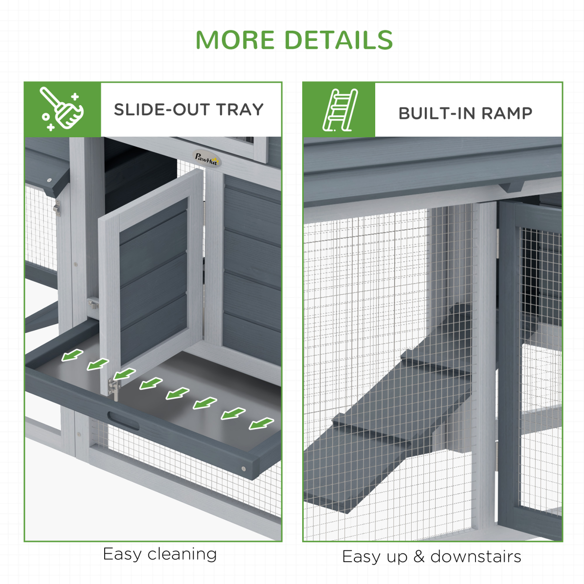 PawHut Small Chicken Coop with Outdoor Run and Nesting Box, Grey, 150.5 x 54 x 87 cm