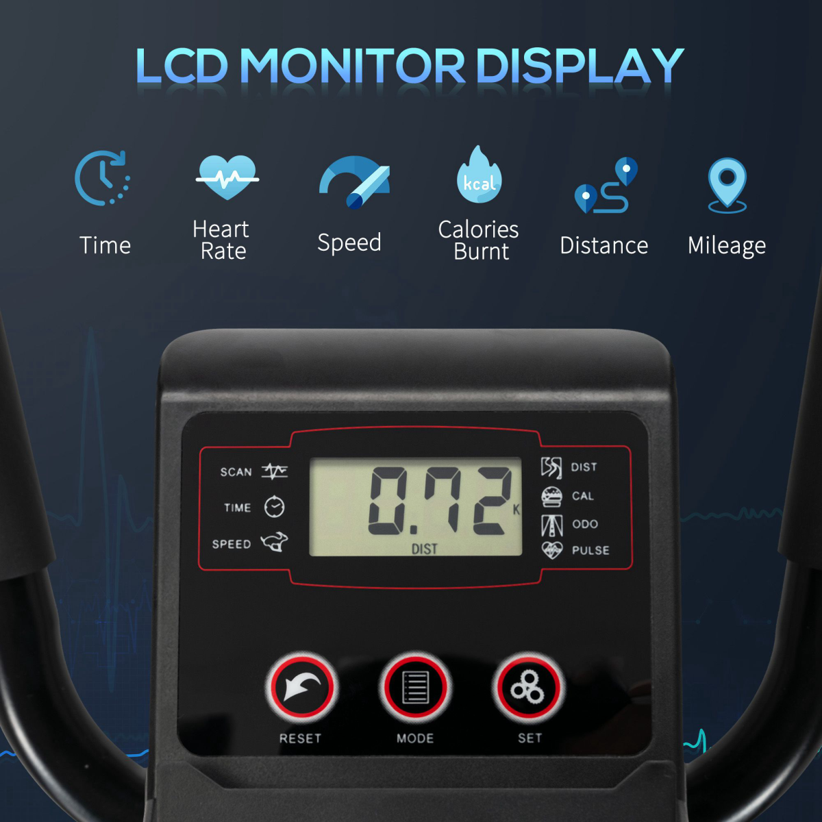HOMCOM Elliptical Cross Trainer with 8 Resistance Levels, LCD Monitor
