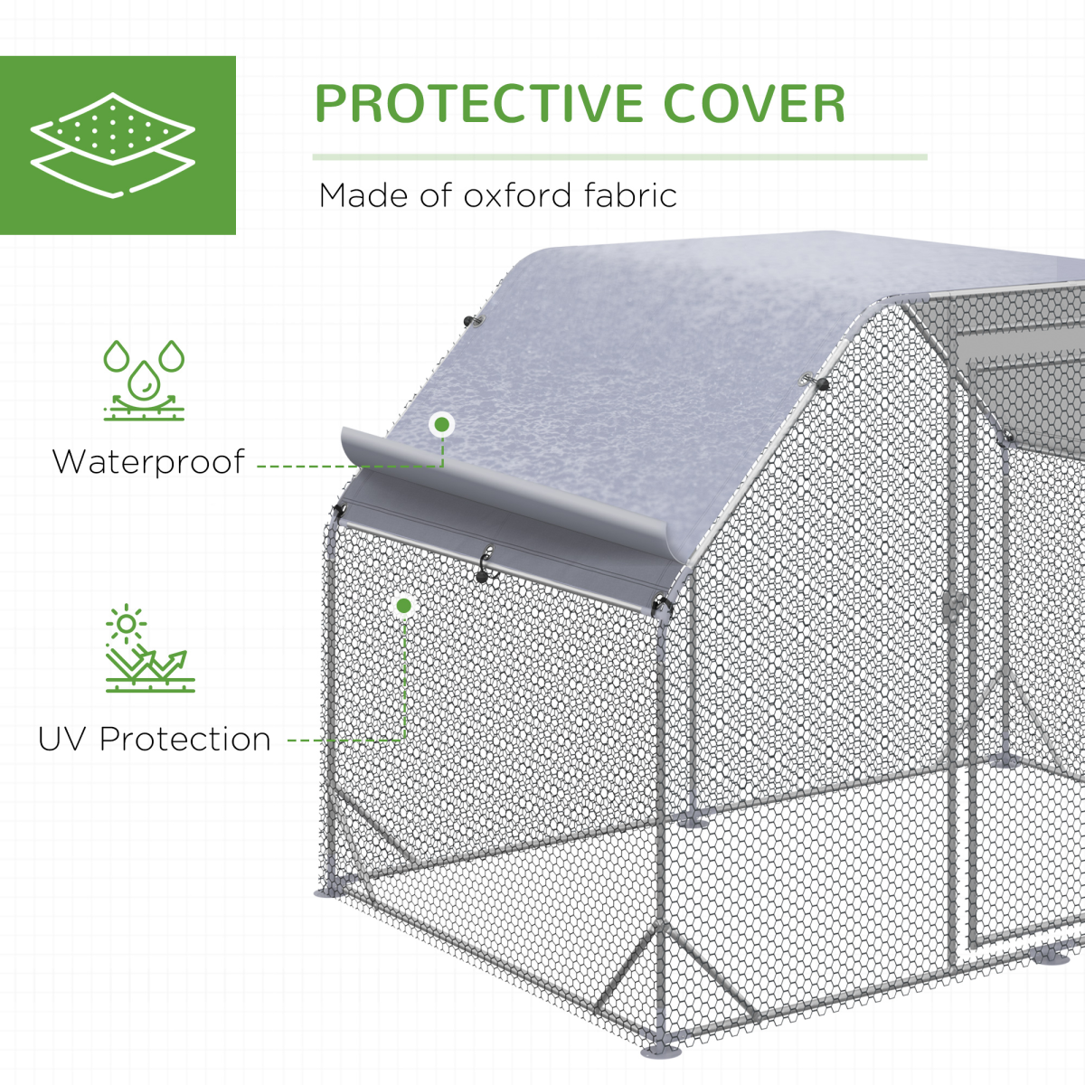 Chicken Run W/ Roof, Walk In Chicken Coop for 4-6 Chickens, Hen House