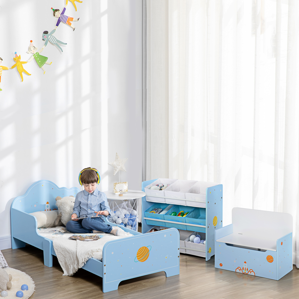 ZONEKIZ Space-Themed Toddler Bed for Boys and Girls, Ages 3-6