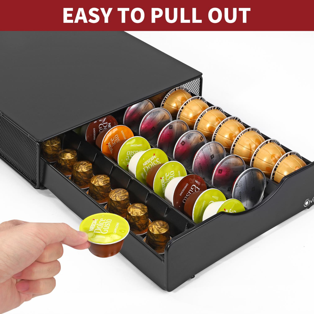 Vinsani 40 Coffee Pod Storage Drawer for Vertuoline, Dolce Gusto, K-Cup and Nespresso Pods
