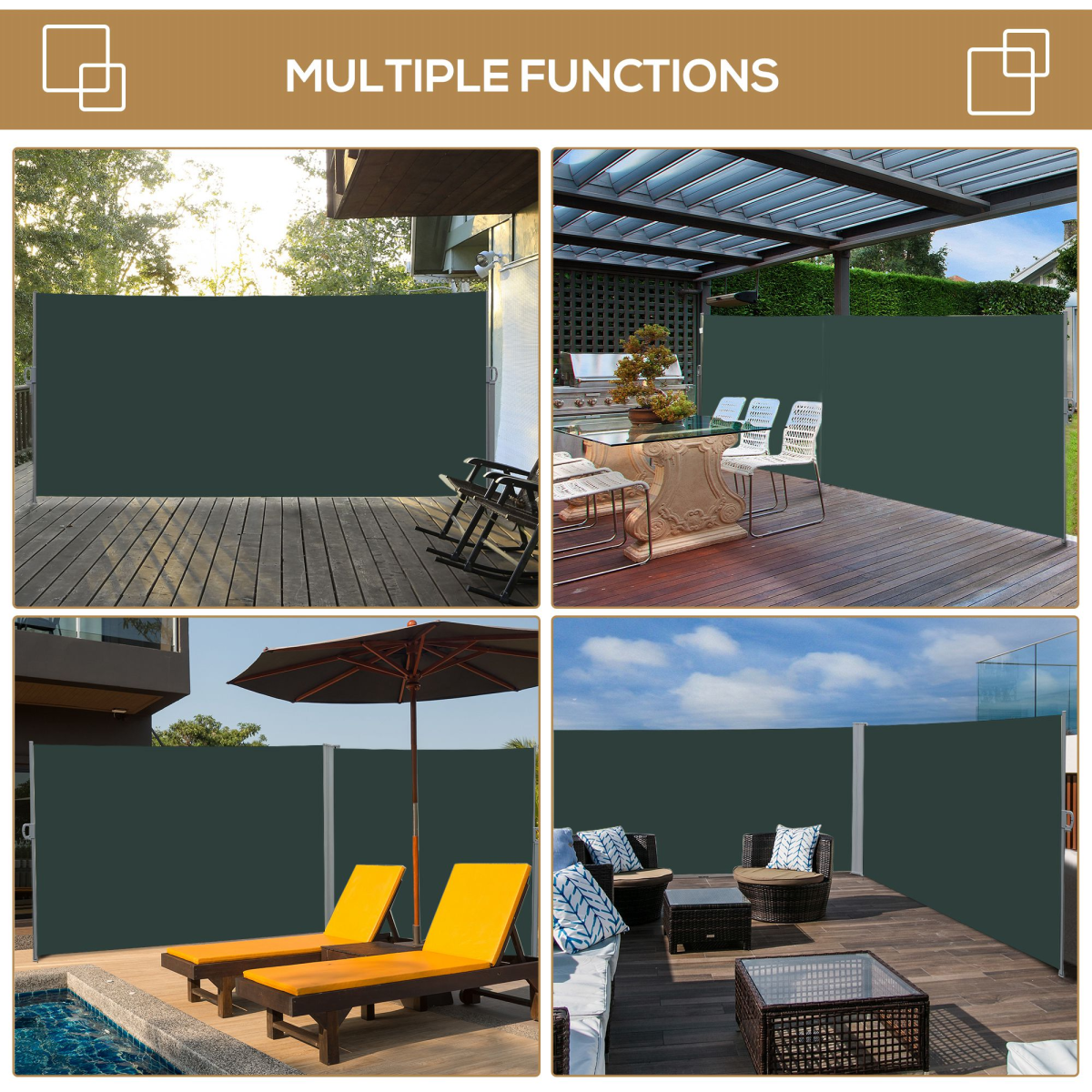3x2M Retractable Side Awning Screen Fence Patio Privacy Divider Grey