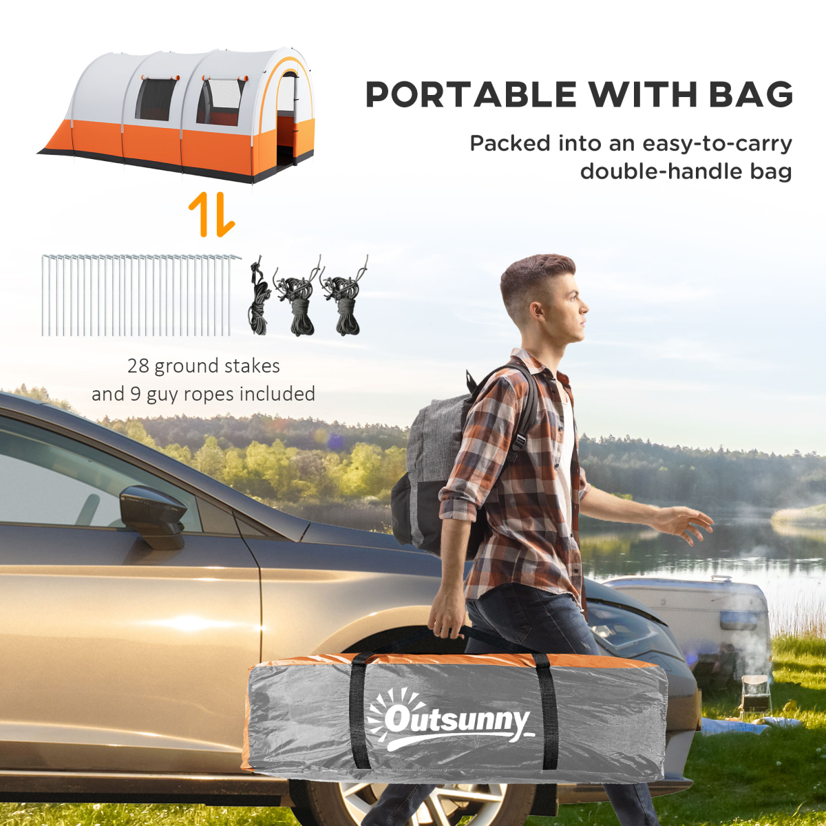 Outsunny 5-6 Person Waterproof Family Camping Tent, 3000mm