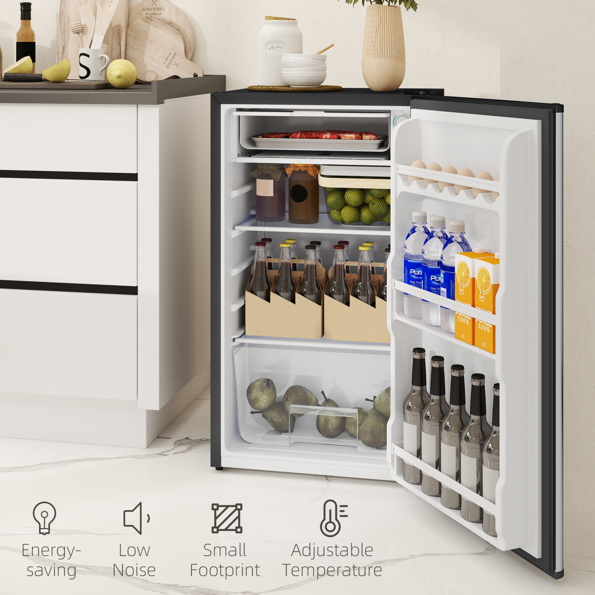 HOMCOM 91L Freestanding Under Counter Fridge, Silver Tone