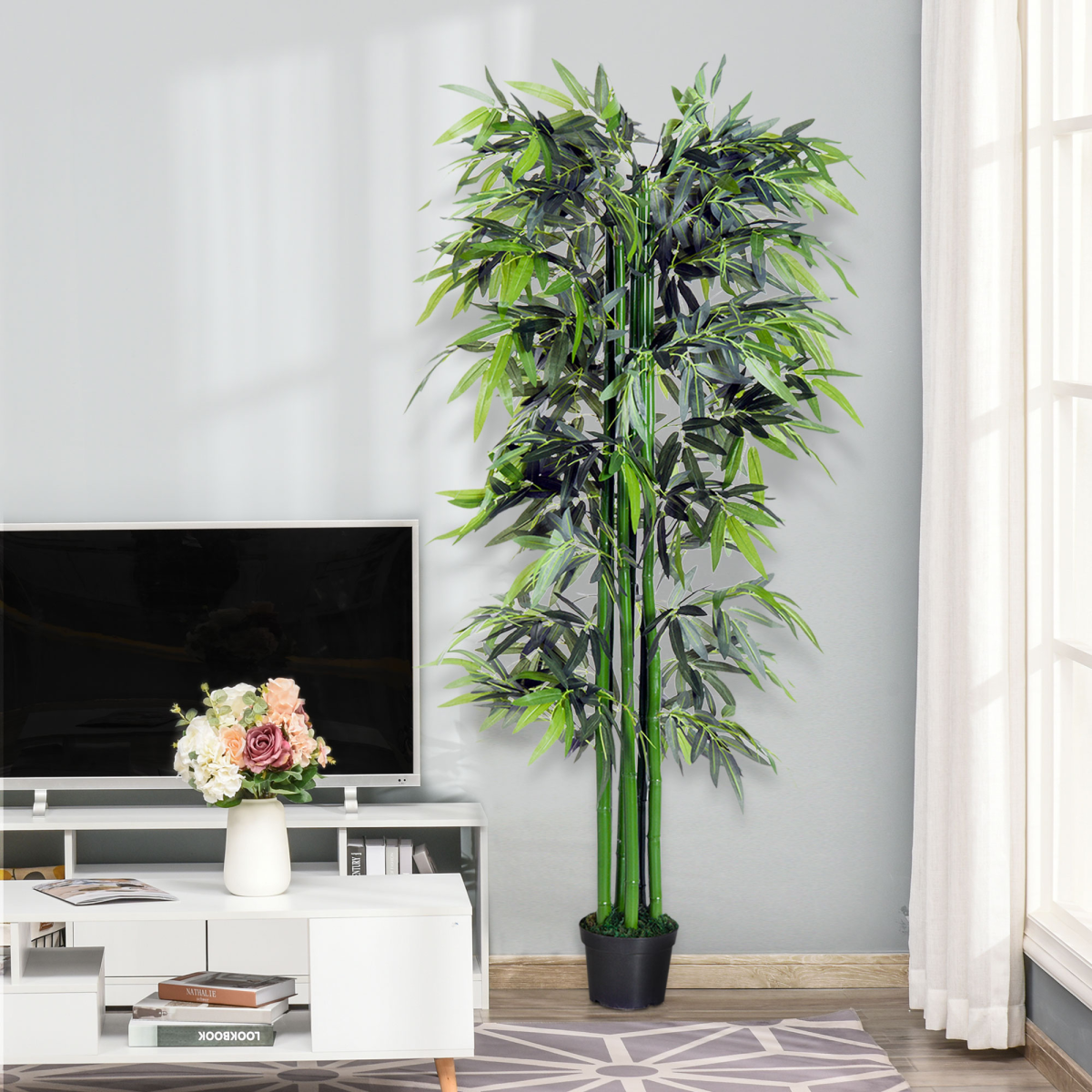 Outsunny Artificial Bamboo Tree Plant, 1.8m Green in Black Pot