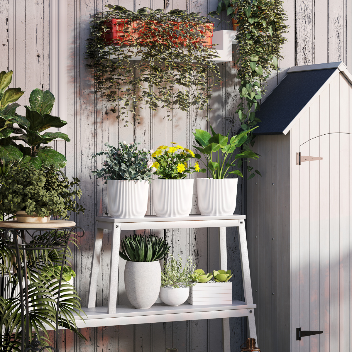 Outsunny Set of 3 Stackable Round Plant Pots, 22cm, White