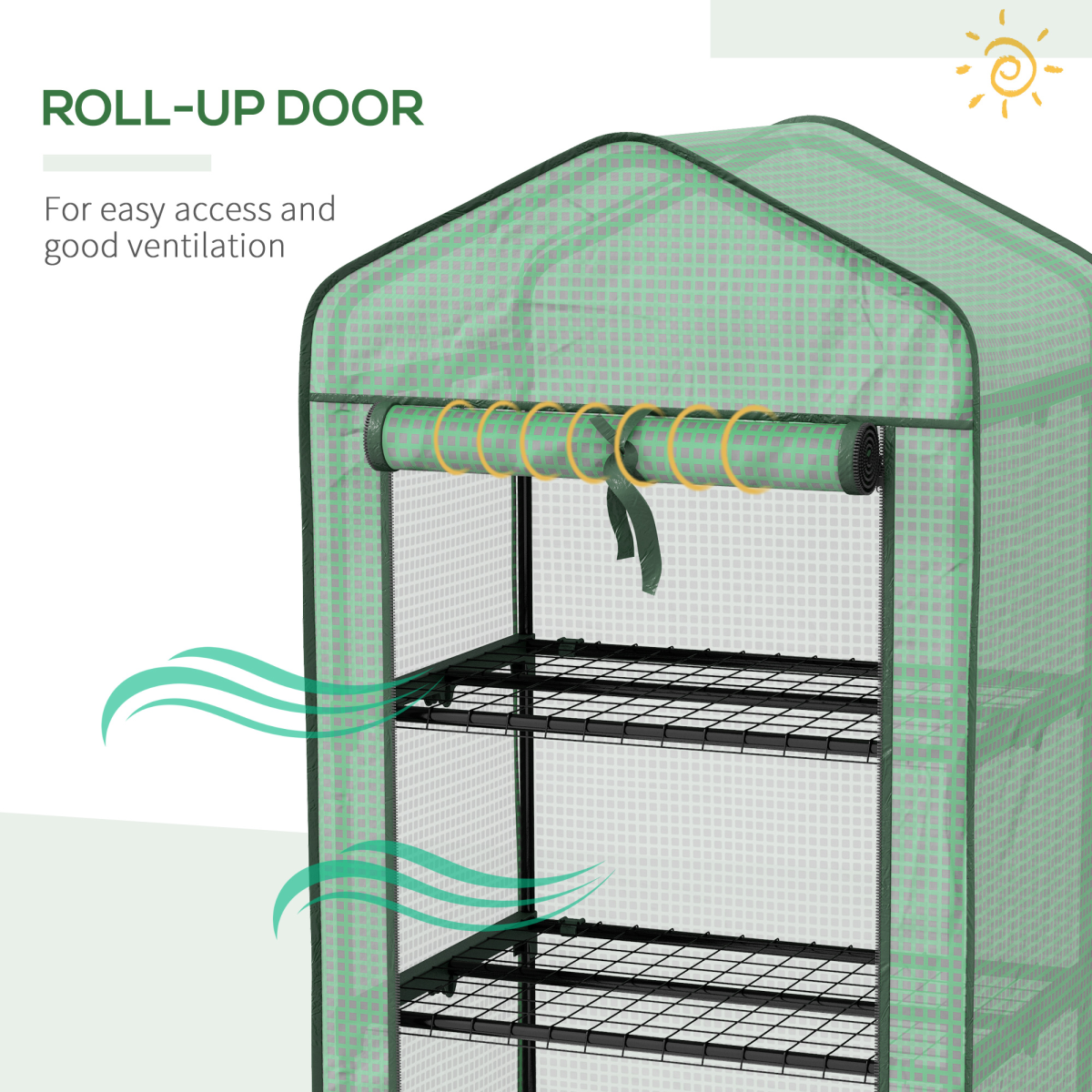 Outsunny Portable Mini Greenhouse with Wheels and Roll-Up Door, Green