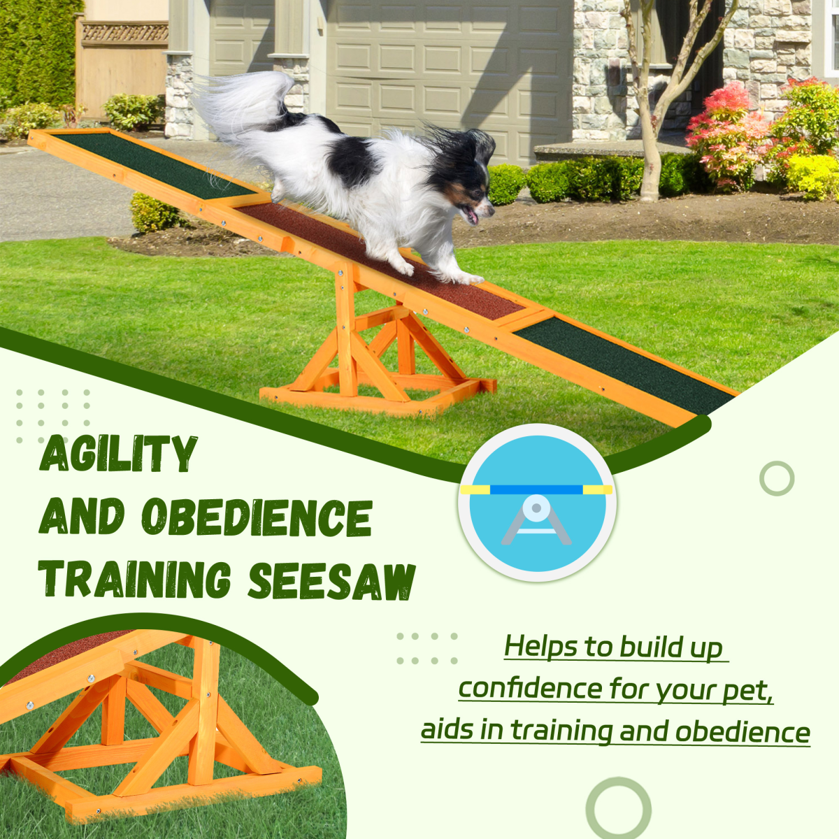 Pet Dog Training Agility Seesaw, Fir Wood Exercise Toy with Anti-Slip Surface, 180 x 30 x 30 cm, 50kg Capacity