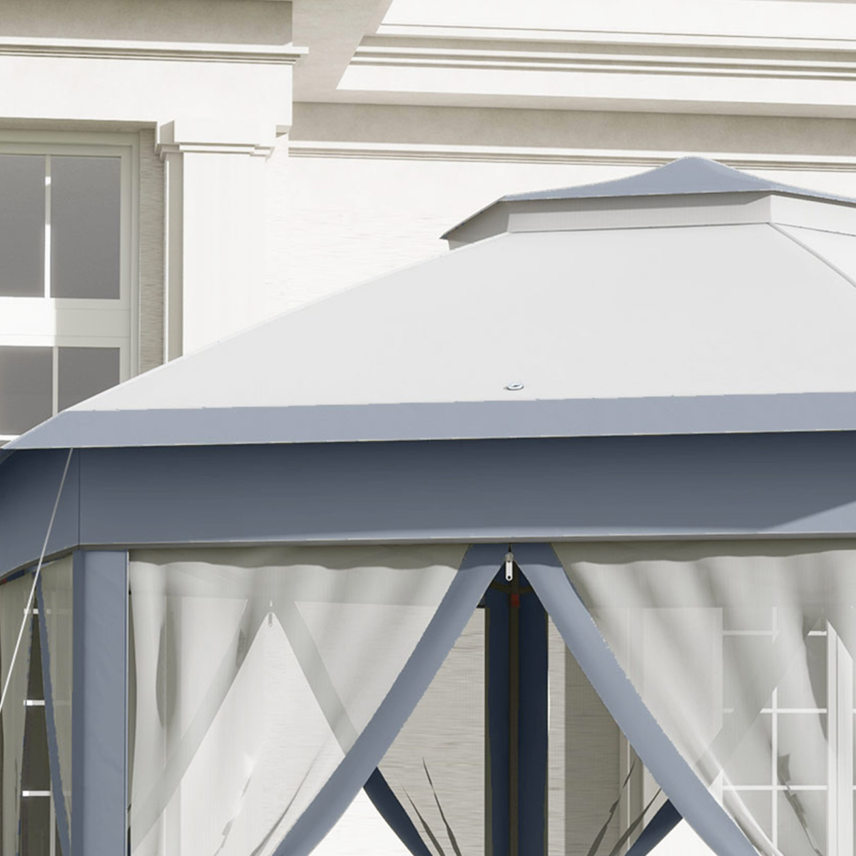 Outsunny Hexagon Pop Up Gazebo with Double Roof and Mesh Curtains, 4m x 4m, Grey