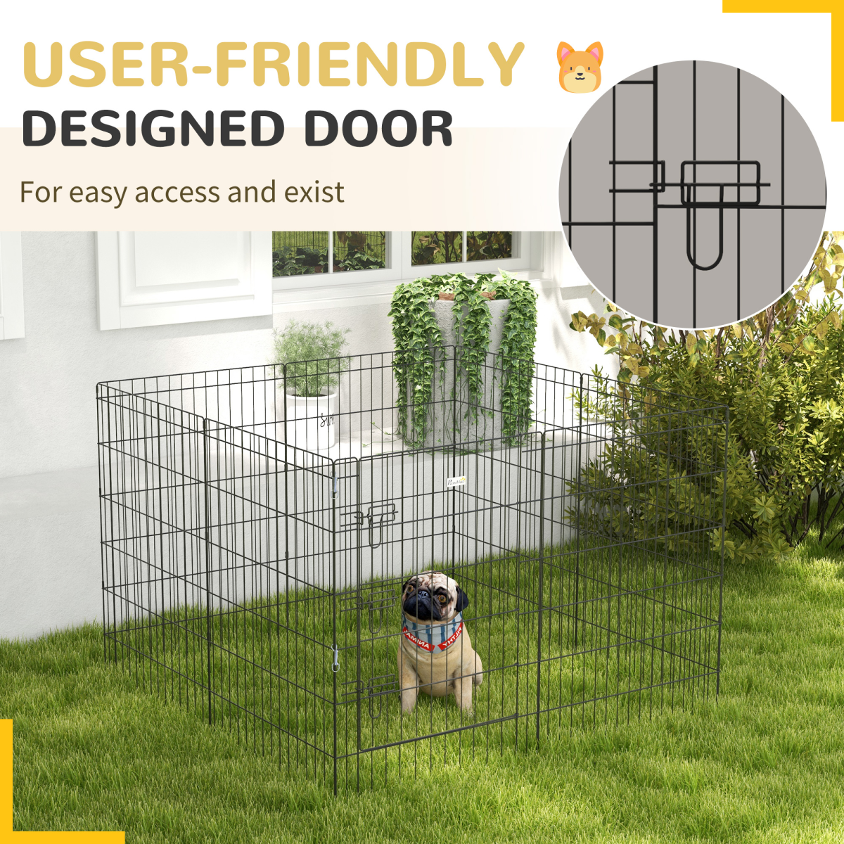 PawHut 8-Panel Metal DIY Dog Pen with Door, Indoor/Outdoor, 91cm High