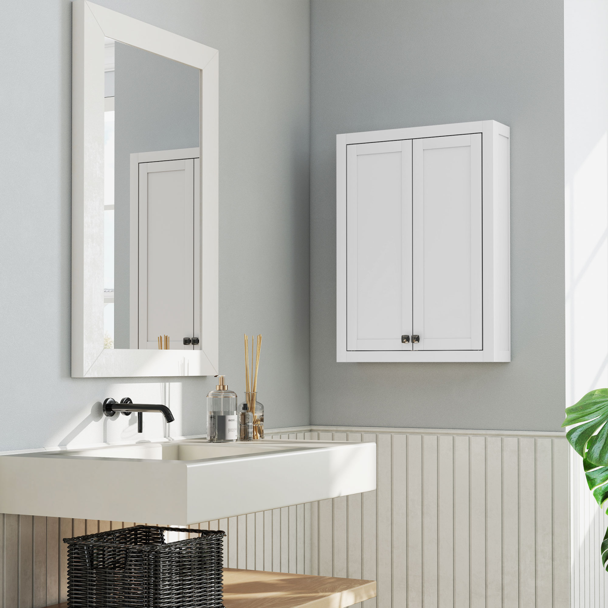HOMCOM Wall Mounted Bathroom Storage Cabinet with Adjustable Shelves
